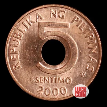 Филипините 5 Необработени звоночков с кръгла дупка 15,47 мм, година на производство стари монети Случаен 100% Оригинал