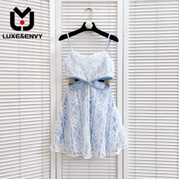 LUXE& ENVY, летен дизайн от висок клас, изненадващо се усеща Бродерия с мъниста, диамантени ленти, рокля на подтяжках с отворена талия, Есен 2023 г.