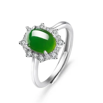 Винтажное пръстен с яшмой от сребро 925 проба, което е регулирано със сертификат, пръстен със зелен хотанским нефрит, моден дамски подарък декорация