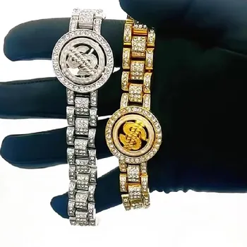 Модни гривни със знака за долар, комплект с хрустальным гривната за часовници, аксесоари в стил хип-хоп за жени и мъже
