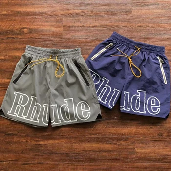 Светлоотразителни шорти Rhude За мъже и жени, гащички на съвсем малък в летен стил оверсайз, вътрешна етикет