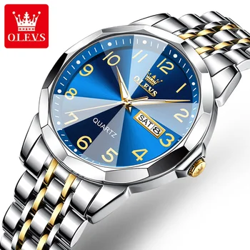 OLEVS 9970 Кварцов бизнес часовници за мъже, Водоустойчиви каишка от неръждаема стомана, Мъжки ръчен часовник с календар, Показване на седмицата