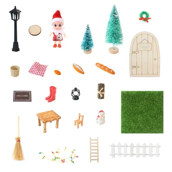 Коледен мини-куклена къща с Елф, игри къща с Снеговиком, Коледен декор, Подаръци, кутии, Страхотна играчка къщичка, Умален модел на сцената
