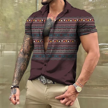 Реколта мъжки ризи, блузи с къс ръкав, градинска дрехи с тотемной графика в стил Харадзюку, Дрехи големи размери копчета за мъже, хавайски ризи