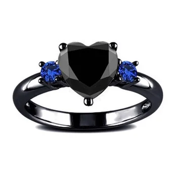 Модни пръстени с цирконием във формата на сърце с черен цвят за жени, ретро, Хип-хоп, Луксозно пръстен на показалеца, бижута, аксесоари за момичета в готически стил, подарък