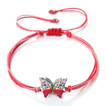 Ръчно изработени Виолетово-червен Гривна с пеперуда, за Боядисана Регулируема на Плетени Въжета, Приказно Сладка гривни За жени, бижута, гривни за момичета