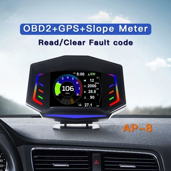 AP-8 Автомобилен OBD2 HUD Централен Дисплей с Голям Екран, многофункционален LCD дисплей + GPS + Измерване на наклон, трапезни Код на Компютъра за шофиране