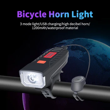 Велосипеден светлинен клаксон 2 В 1, велосипеди предни фенерче с широка гама от USB зареждане, сверхлегкая светлината на прожекторите, водоустойчив велосипеден рог