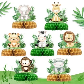 Животни от джунглата Декор на работния плот във формата на пчелни клетки, Тематичен декор за Парти по случай рожден Ден, Детски Див 1-ви рожден Ден, за да проверите за Сафари