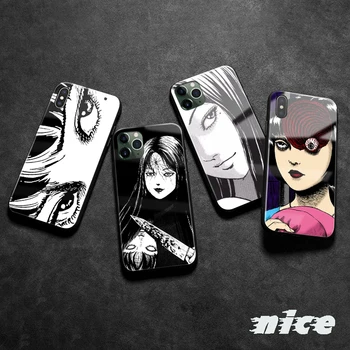 Junji Ito Тениски с анимационни герои на ужасите Силиконов калъф за телефон от закалено стъкло за iPhone SE 7 8 14 Plus X XR 11 12 13 mini 14 Pro max