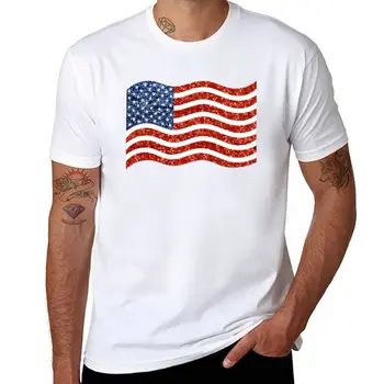 Нова тениска с блестящ принтом на американското, графични тениски, спортни ризи, естетична облекло, тениски блонди, черни тениски за мъже