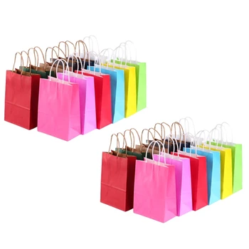 24 Бр. Хартиени подаръчни торбички с дръжки 12 Различни цветове на Дъгата, вечерни чанти, крафт хартиени пакети за сватби, партита за Рожден Ден, Трайни