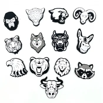 1 бр. черно-бели висулки във формата на главата на животното, Аксесоари за обувки, под формата на Тигър, Вълк, Лъв, украса за Сабо, гривни 