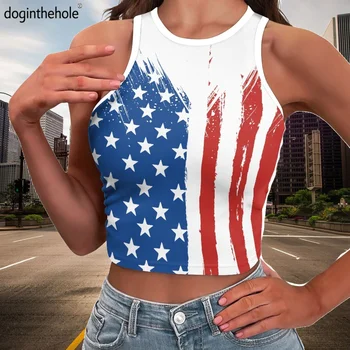 Жена монтиране Корсетный топ с дизайн на Американски флаг в чест на Деня на Независимостта, Къси тениски за момичета, Секси стегнати потници без ръкави