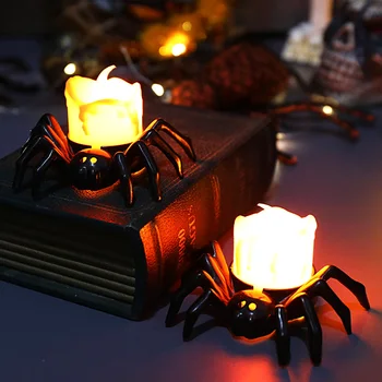 Украса за Хелоуин Led Свещ Пластмасов Лампа във формата на паяк-тиква за домашна бар, обитаван от духове Къща декор за парти в чест на Хелоуин, Реквизит на ужасите