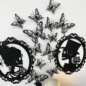 Хелоуин, черната куха стикер за стена с 3D папийонка, на фона на всекидневна, спалня, стикер на стената, минималистичное декорация на дома
