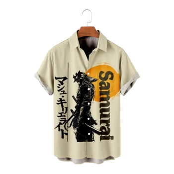 Хавайска риза за мъжете, лятна плажна тениска с изображение на Самурая Y2kStreetwear, дрехи големи размери с къс ръкав