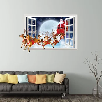 Коледни стикери за стена с анимационни герои 2019, Весела Коледа, Подвижни стикери за витрини за магазин и офис