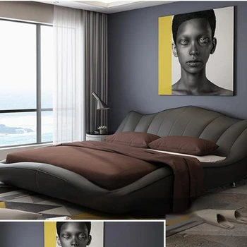 Рамка на легло от естествена кожа в американски стил, модерни меки легла, мебели за дома, за спалнята cama muebles de dormitorio/camas quarto