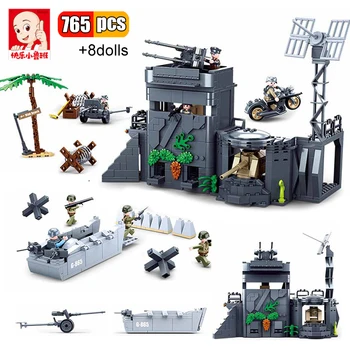 Sluban 765 бр. Военен модел на Атлантическия Крепост WW2, строителни блокове, Армейское оръжие Нормандия, фигурки на войници, Тухли, играчки, подаръци за момчета