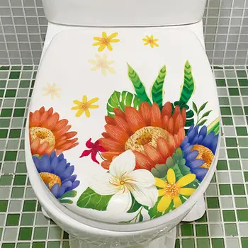 Свалящ цветен стикер, Водоустойчив стикер на тоалетна, Очарователен цветен декор за тоалетна, самозалепващи стикери за капак тоалетна, баня