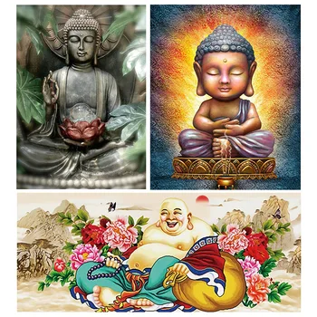 Комплекти за бродерия на кръстат бод, платно, 11-каратная Статуя на Буда, Комплекти за бродерия с ясни символи, Рисувани памучни конци