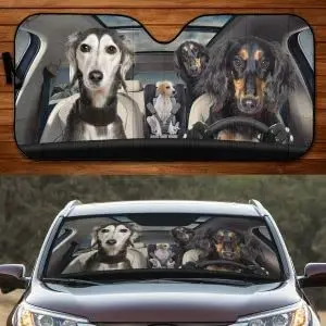 Забавно Семейство кучета Saluki Зад волана, Любител на Кучета, Авто Козирка, сенника на Прозореца на колата за Майките Кучета Saluki, Козирка На Предното стъкло на автомобила