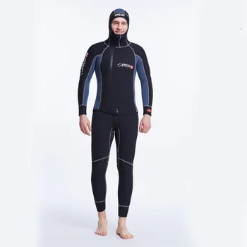 Нов мъжки водолазен костюм от 5 мм неопрен с разрезным качулка SCR Дебел топло трико С дълъг ръкав За дълбоко гмуркане, зимно плуване, лов и риболов