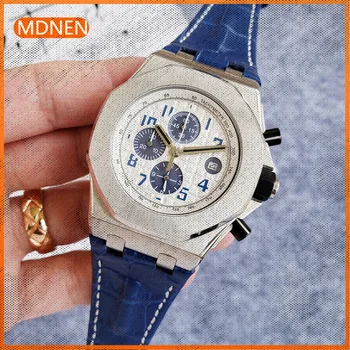 MDNEN Мъжки часовник 904l кварцов часовник от неръждаема стомана 42 мм-AT