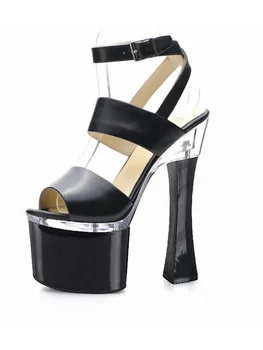 Дамски универсални сандали на платформа с груб ток и 18 см, с отворени пръсти, Големи Размери, За Подиум, за Танцьор на екзотични танци в нощен клуб, Черна рокля-Гладиатор