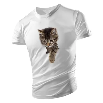 Лятна Мъжка тениска за спорт на открито с кръгло деколте и шарките на котка, 2d принт, многоцветен дишаща, бързосъхнеща, къс ръкав