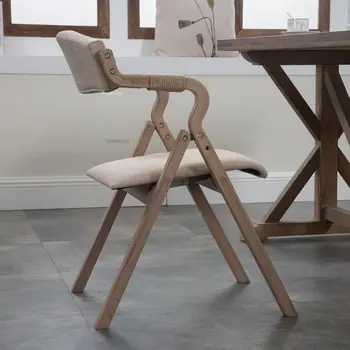 Модерни трапезни столове от масивна дървесина за кухненски мебели, лесен за хранене на стол с възможност за сгъване на облегалката в ретро стил, столове за обучение, отдих