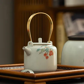 Чайник Beam в японски стил, керамичен чайник, чай набор от кунг-фу, уреди за заваряване на чай, битова ретро-чай с ръчно рисувани, единния чайник