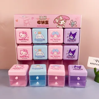 12 бр. Мини кутия за съхранение на Sanrio Hello Kitty Cinnamoroll, Двойна кутия За съхранение, многофункционален Органайзер за бижута с дребен боклук
