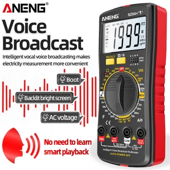 ANENG SZ08 + Цифрова Професионален Мултицет Гласова Излъчване на Постоянен Променлив Ток Тестер Multimetro Hz hFE Ω Инструменти за Електрозахранване