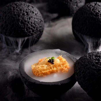 Planet hollywood bowl Креативна купата на молекулярната кухня, имитация на вулканичен камък, сферичен диск, Кръгла пушена купа, черна чинии, купички за супа
