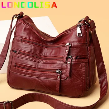 Висококачествени Дамски чанти през рамо от мека кожа с многослойными джобове, Класическа чанта през рамо, луксозни дизайнерски чанти и портмонета