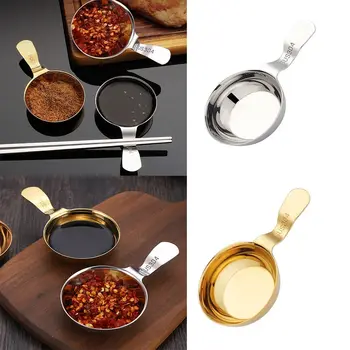 Лъжица за корейски сос от неръждаема стомана 304, златна дръжка, Ястие за макания, Поставка за пръчици за хранене, чиния за соса в японски стил