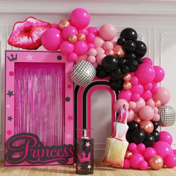 Розово-червен комплект за грим, гирлянда от балони, Гигантска червило, балон на висок ток, Украса за рожден ден момичета, Душата на дете, сватбени партита