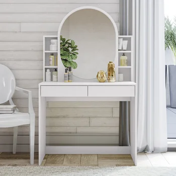 Холна маса с 2 чекмеджета, Бяла украса за спални, съвременната простота, Стилно усещане за малък шкаф за съхранение, Вградена масичка за грим