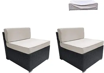 Комплект Мебели за тераса със собствените си ръце от 2 теми, Уличен Сплетен на Секционни диван, 2 Двустайни стола с водоустойчив калъф, Бежови Възглавници