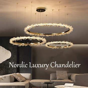 Модерна луксозна полилей в скандинавски стил, за магазин, ресторант, дневен тракт, полилей с покритие покритие от led кристали