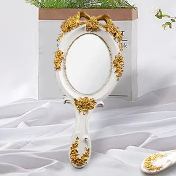 Ръчно огледало с дръжка, опаковане с флорална декорация, Мини-огледало, творческа декоративно огледало, ръчно огледало за салона за красота за момичета