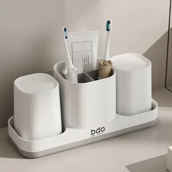 Органайзер за тоалетна масичка в банята, компактен държач за четка за зъби, комплект със сменяеми чаши, органайзер за съхранение на паста за зъби в банята