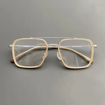 Рамки за очила binbeam от чист титан, мъжки ретро рамки за оптични очила с оцетна киселина, за производство на рецепта за очила от късогледство