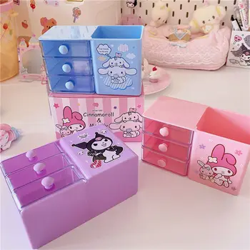 Sanrio Сладък Кутия За Съхранение В Стил Кутия Държач за Писалка Ковчег за Бижута Канцеларски материали Двупластова Кутия За Организиране на Цветни Офис Малка Кутия