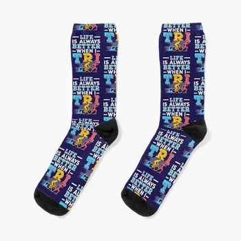Триатлонная животът става по-добре, когато аз нося компресия чорапи Tri Чорапи, Мъжки чорапи с принтом, мъжки подарък на едро