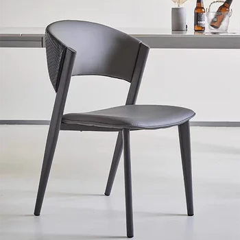 Модерни Кожени трапезни столове в Скандинавски стил, Метал, Черен, Стол, спалня, всекидневна, Кухня, Офис, Мебели за ресторант Silla Comedor