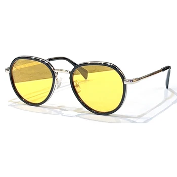 Модни слънчеви очила в уникален стил и тенденция 2023, Очила с кръгли рамки, светло-карамел и цветове, дамски слънчеви очила в голяма рамка