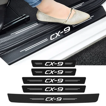 Стикер на прага на колата е от въглеродни влакна против надраскване, защитно фолио за прага, тампон върху броня Mazda CX-9 CX9 с лого, автоматично...